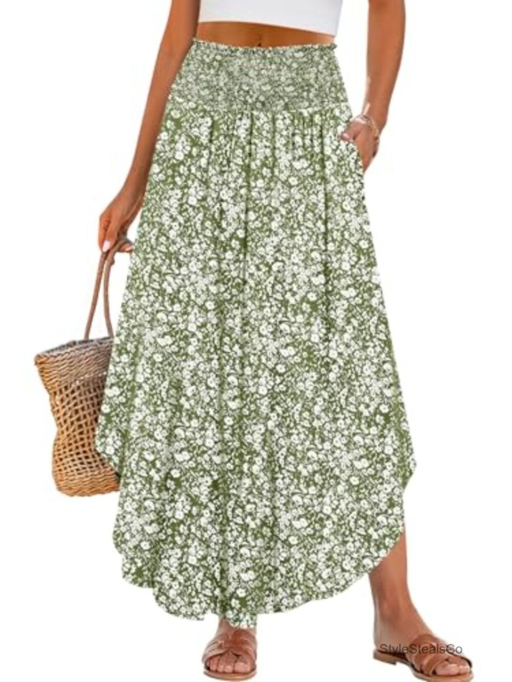 Women's Maxi Skirt High Waisted Flowy Swing Pleated Boho Summer Long Skirt with